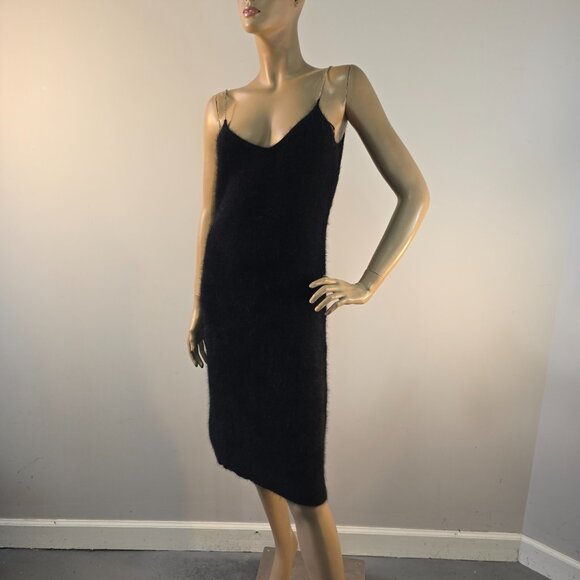 Vintage Ralph Lauren Black Dress Angora Rabbit Hair Wool Rhinestone Straps Sz L - Picture 1 of 10